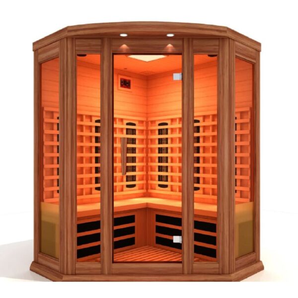 Golden Designs Maxxus 3-Person Corner Full Spectrum Near Zero EMF FAR Infrared Sauna with Canadian Red cedar | MX-M356-01-FS CED