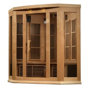 Golden Designs Maxxus "Chaumont Edition" 3-Person Corner Near Zero EMF FAR Infrared Sauna with Canadian Hemlock | MX-K356-01-ZF