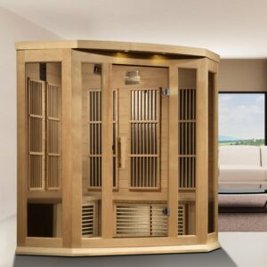 Golden Designs Maxxus "Chaumont Edition" 3-Person Corner Near Zero EMF FAR Infrared Sauna with Canadian Hemlock | MX-K356-01-ZF