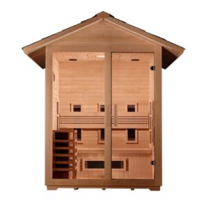 Golden Designs Gargellen 5-Person Hybrid PureTech™ Full Spectrum IR or Traditional Stove Outdoor Sauna in Canadian Hemlock